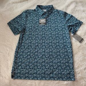 NWT PGA Tour Athletic Fit Elastics Stretch Blue Golf Floral Vacation Men's Shirt